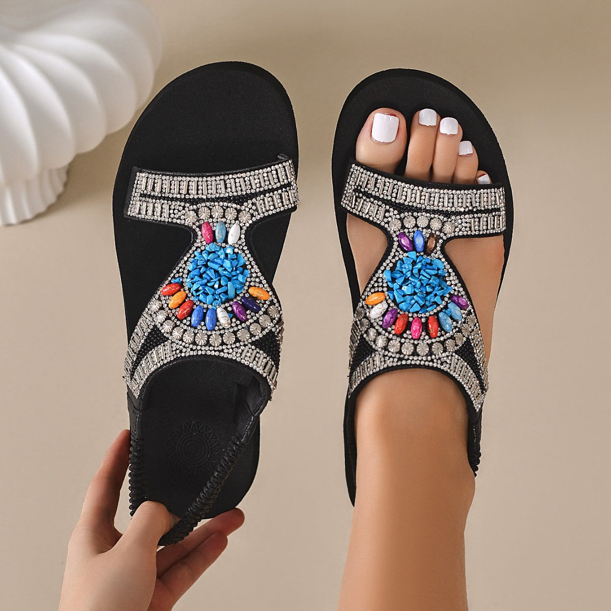 Summer new women's fairy style elastic band flat sandals