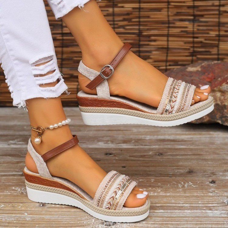 Women's Summer Minimalist & Comfortable Straw-Woven Platform Wedge Sandals