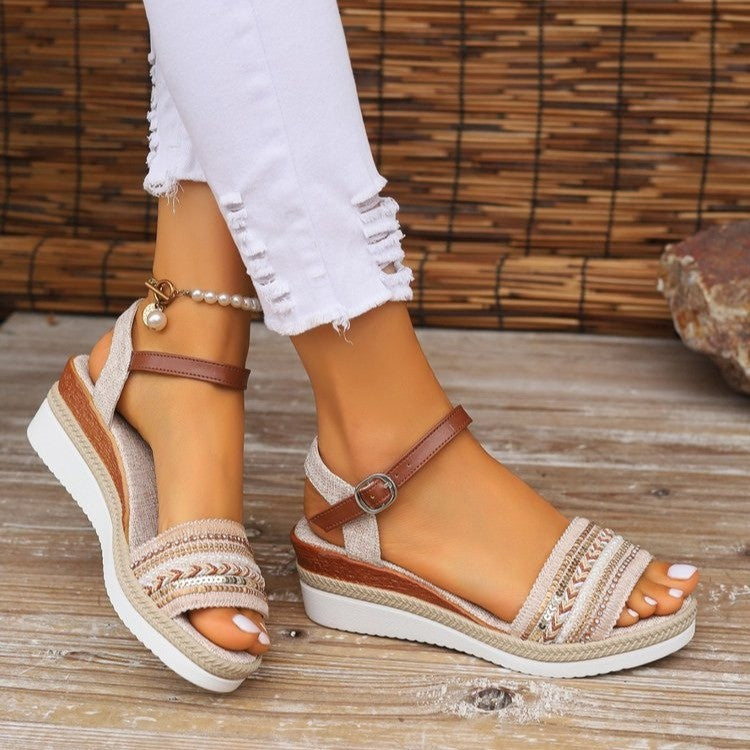 Women's Summer Minimalist & Comfortable Straw-Woven Platform Wedge Sandals