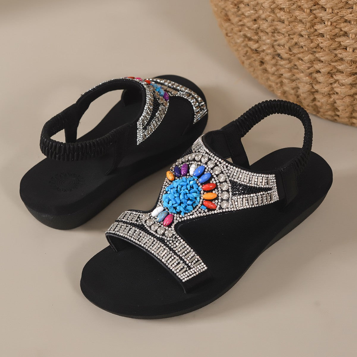 Summer new women's fairy style elastic band flat sandals