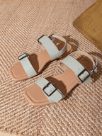 Summer women's light gray double buckle comfortable low heel fashion sandals