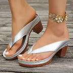 2026 Summer Women's Round-Toe Block-Heel Platform Beach Sandals