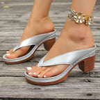 2026 Summer Women's Round-Toe Block-Heel Platform Beach Sandals